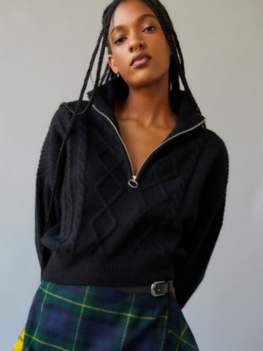 Urban Outfitters Lizzie Cable Knit Half-Zip Sweater
